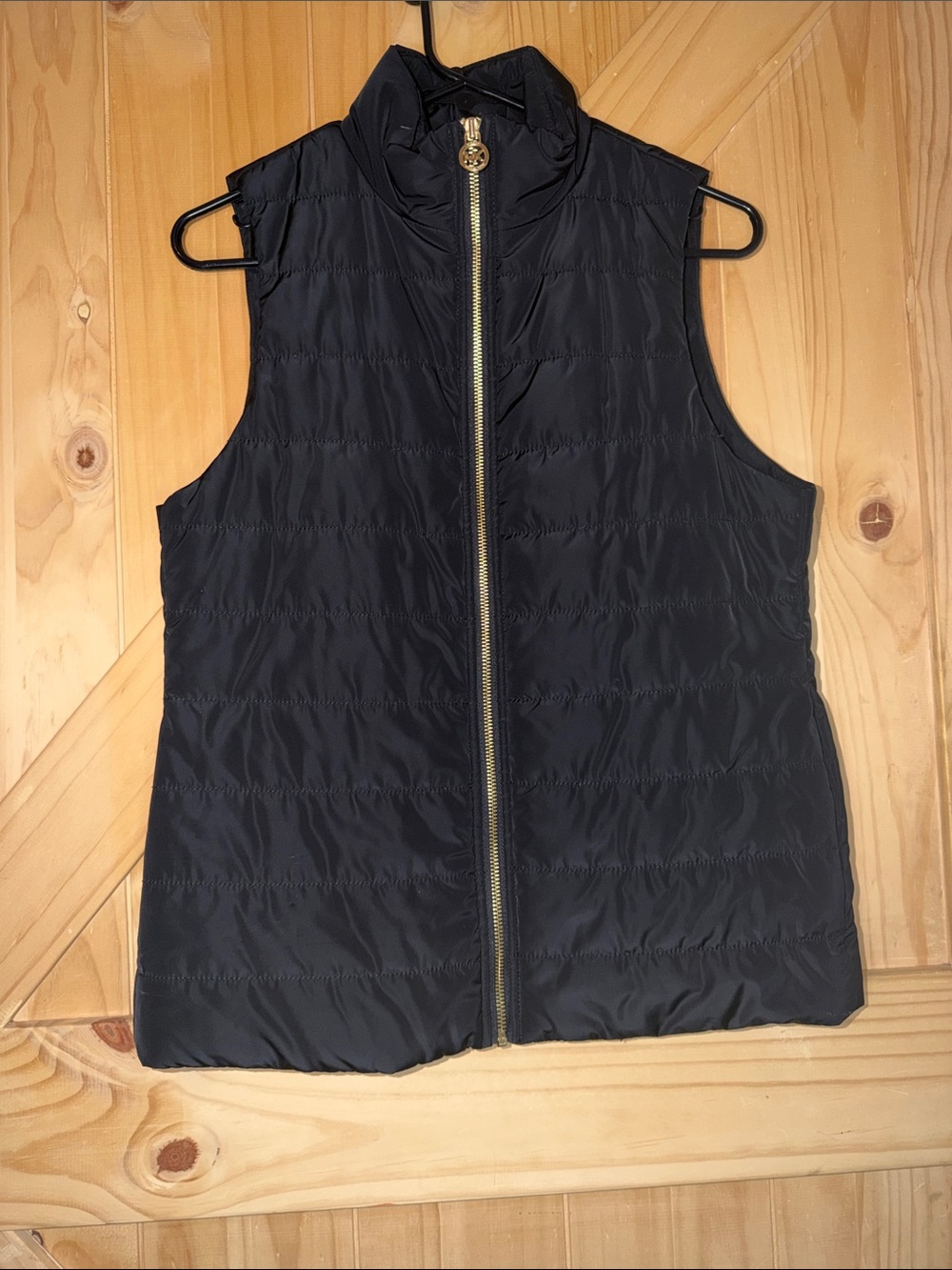 Black Quilted Puffer Vest with Gold Zip